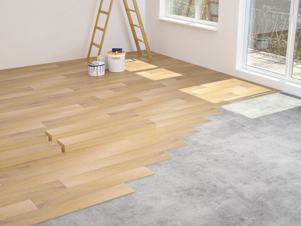 Designboden der verlegt wird, kein Laminat oder Parkett.